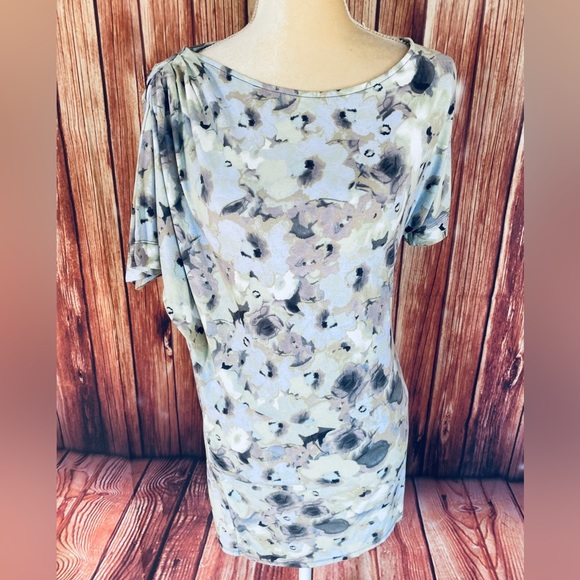 Women’s Small Blouse Deletta Multicolored Cinched Shoulder & Hip Asymmetrical - Picture 2 of 12